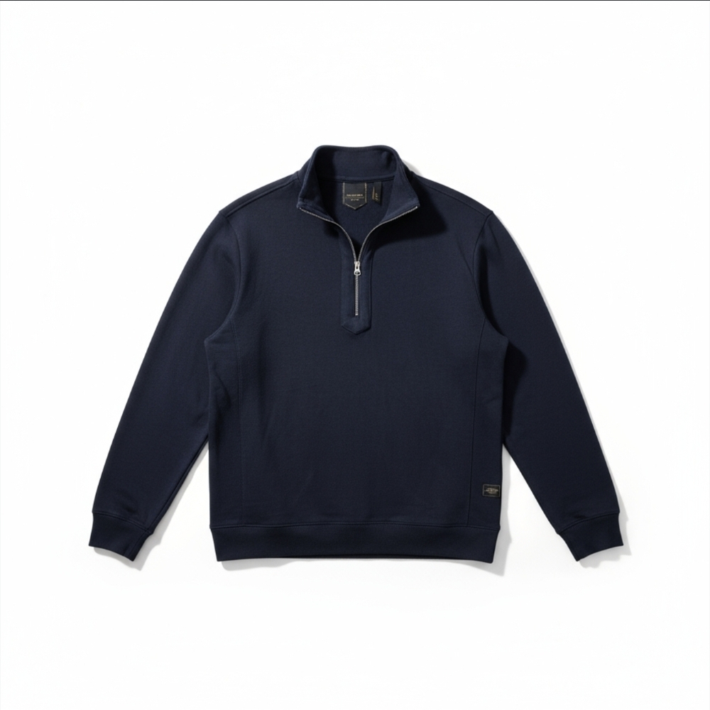 Six Lincoln Blue Zip Up Sweater with Mock Neck and Long Sleeves